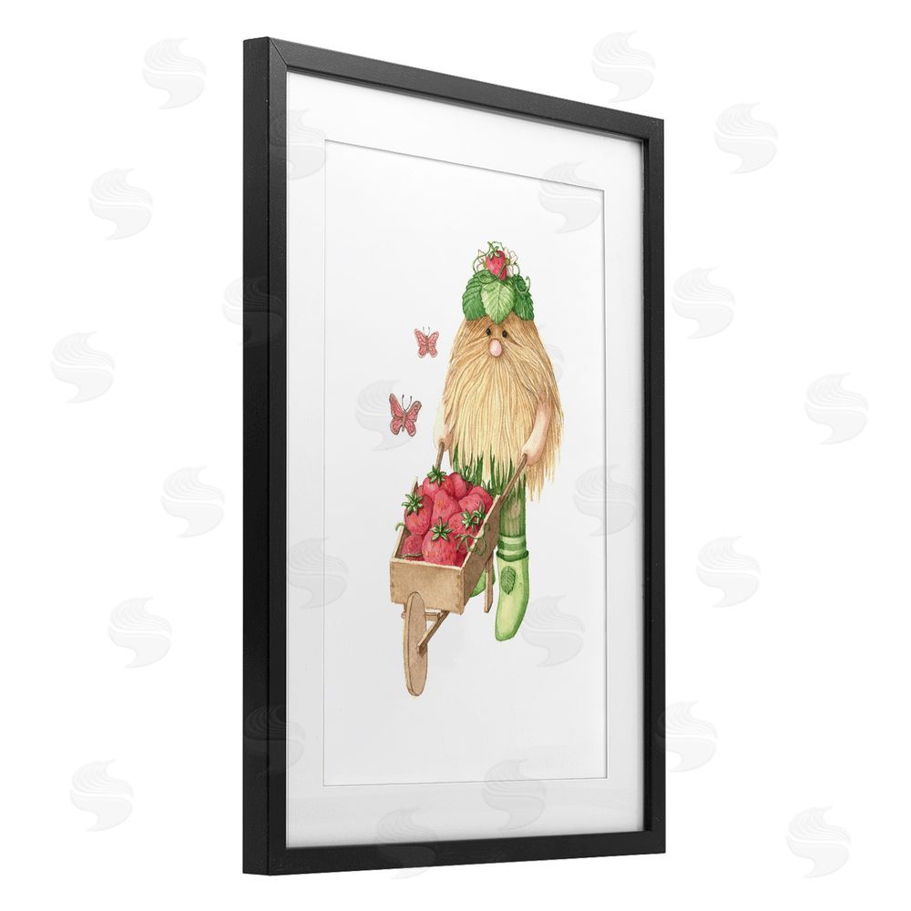 Nancy Overton Garden Elf with Wheelbarrow Black Framed Print Under Glass Wall Art