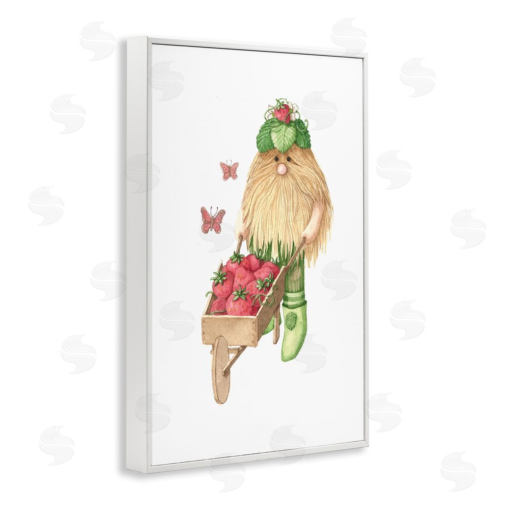 Nancy Overton Garden Elf with Wheelbarrow White Framed Giclee Wall Art Print