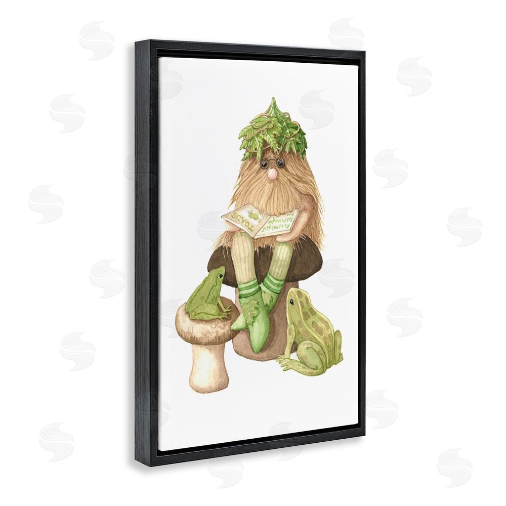 Nancy Overton Garden Elf with Frogs Black Floating Frame Canvas Wall Art Print