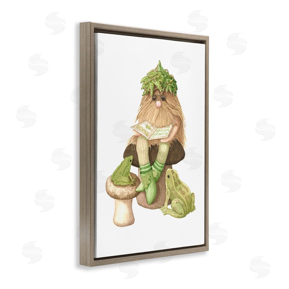 Nancy Overton Garden Elf with Frogs Brown Floating Frame Canvas Wall Art Print
