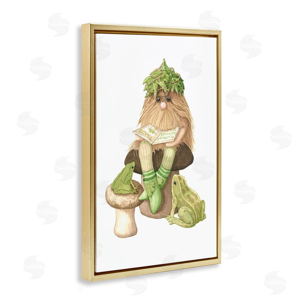 Nancy Overton Garden Elf with Frogs Gold Floating Frame Canvas Wall Art Print