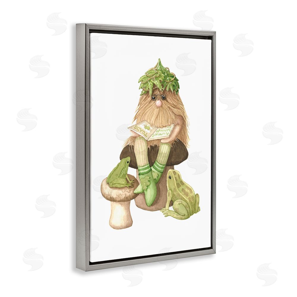Nancy Overton Garden Elf with Frogs Gray Floating Frame Canvas Wall Art Print