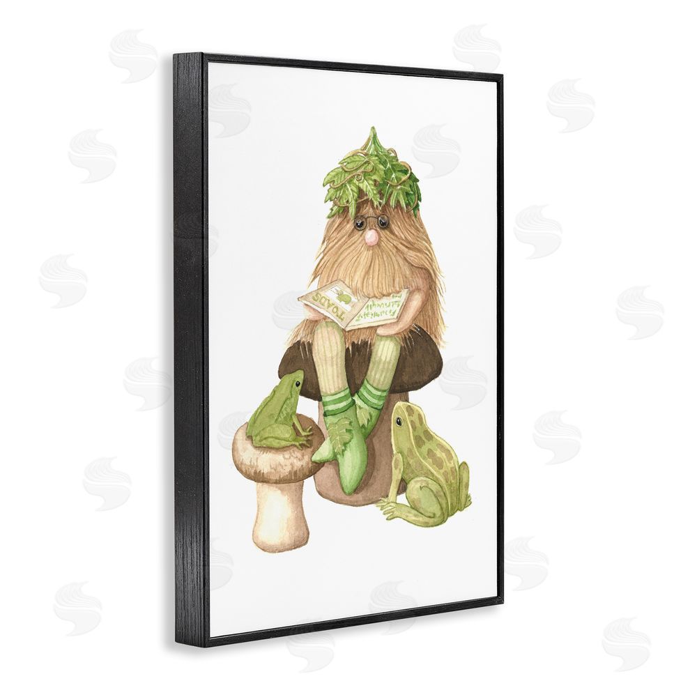 Nancy Overton Garden Elf with Frogs Black Framed Giclee Wall Art Print