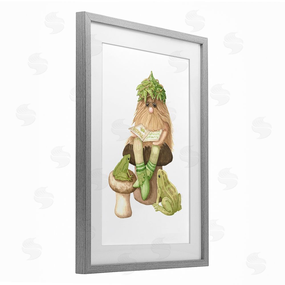 Nancy Overton Garden Elf with Frogs Gray Framed Print Under Glass Wall Art