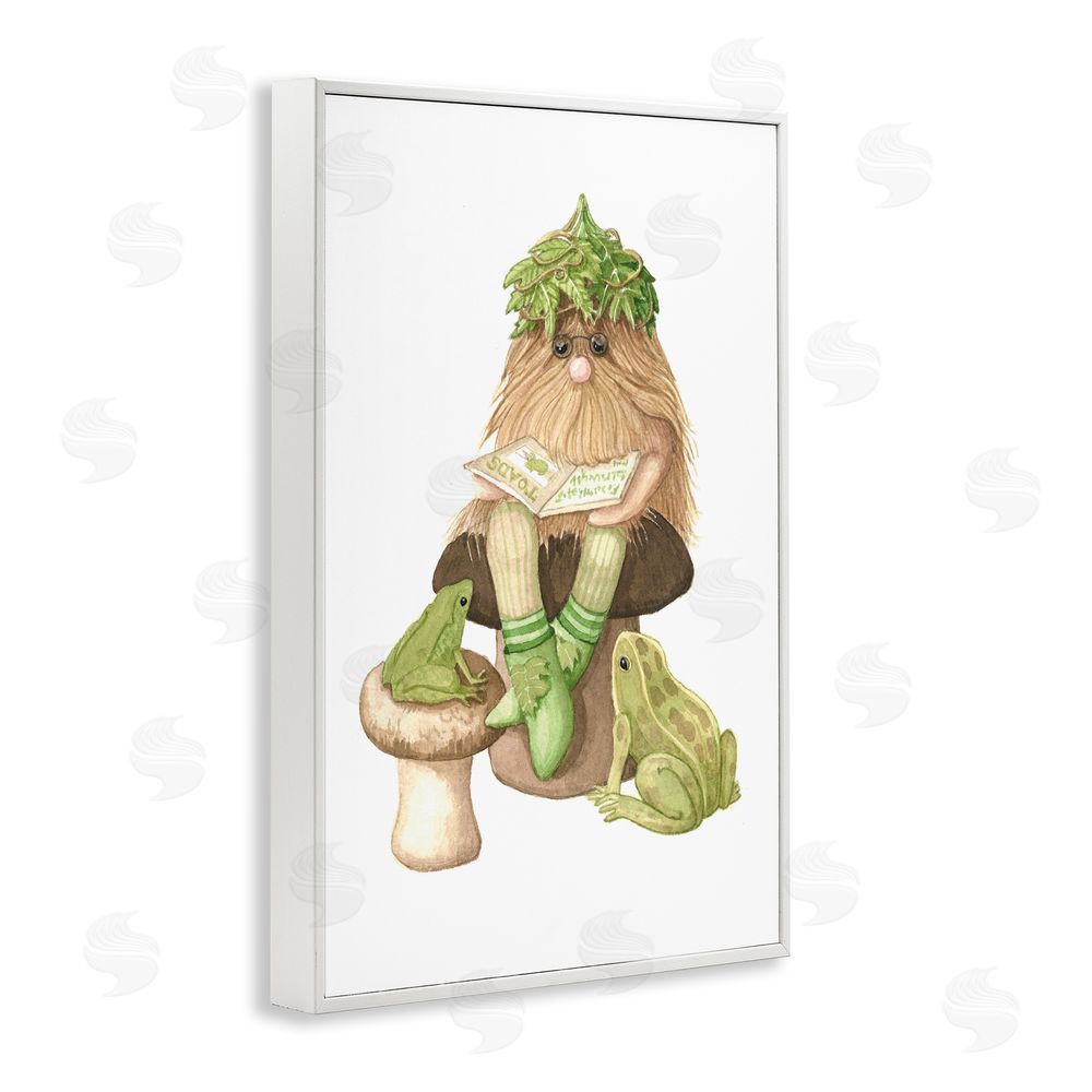 Nancy Overton Garden Elf with Frogs White Framed Giclee Wall Art Print