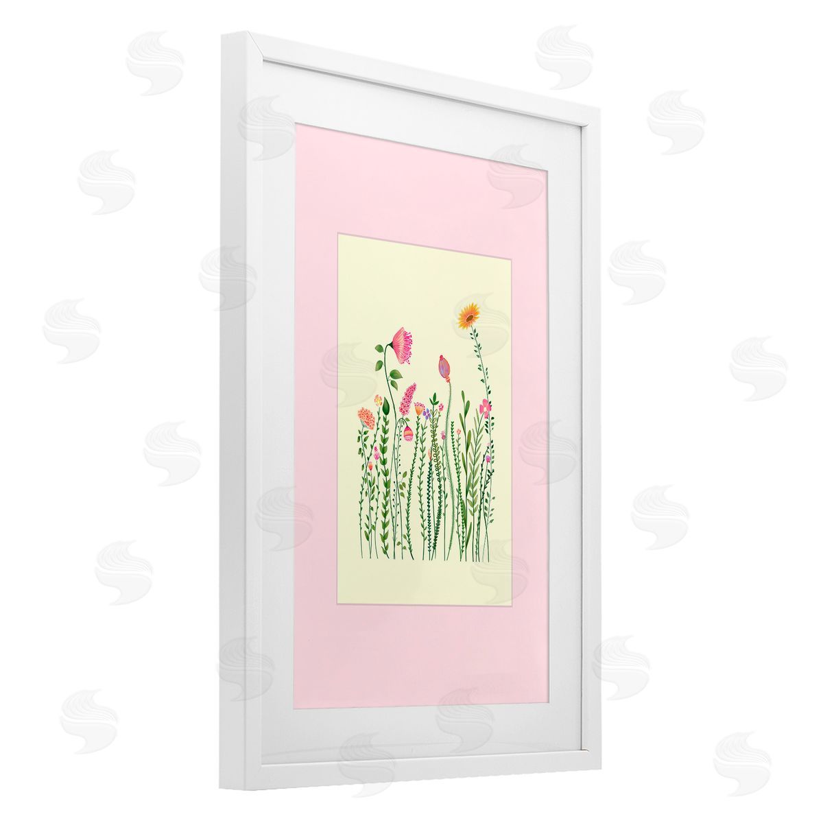 Pooja Dave Wild Bloom Sprigs over Pink Canvas Wall Art Print