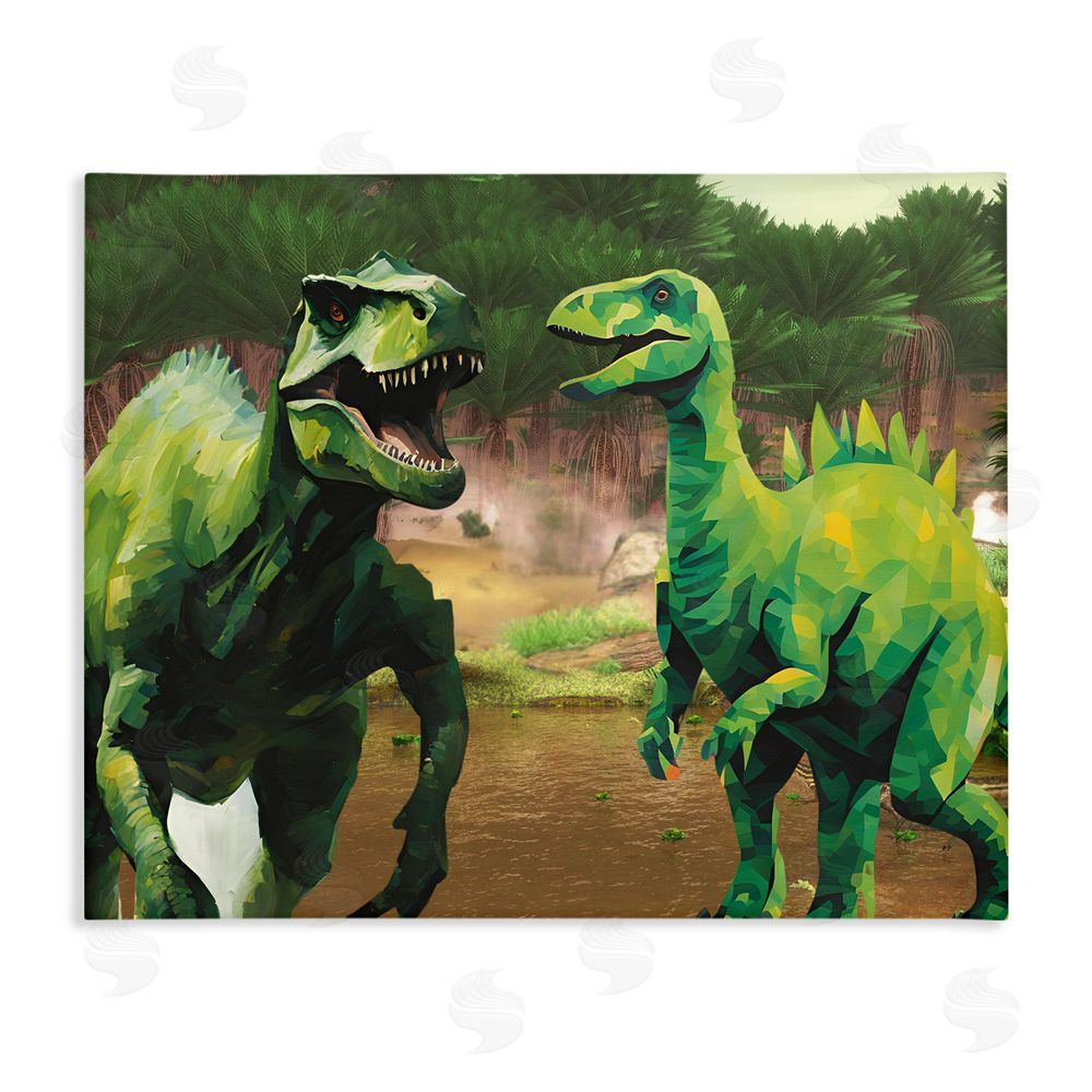Jesse Keith Green Jungle Dinosaurs Stretched Canvas Wall Art Print