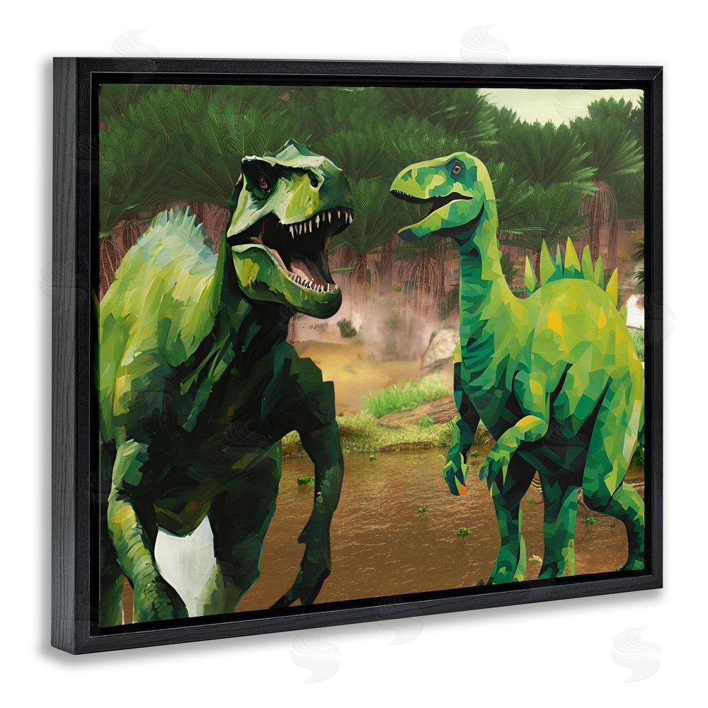 Jesse Keith Green Jungle Dinosaurs Black Floating Frame Canvas Wall Art Print