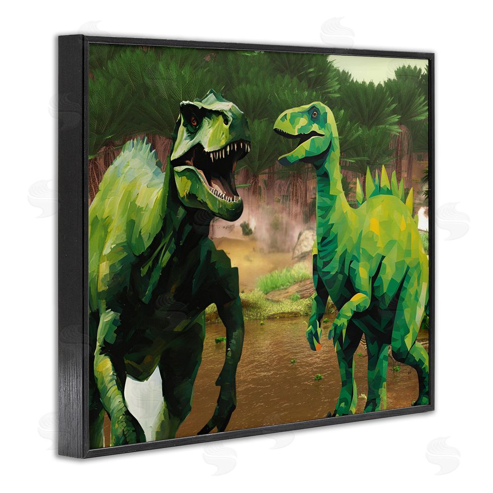 Jesse Keith Green Jungle Dinosaurs Black Framed Giclee Wall Art Print