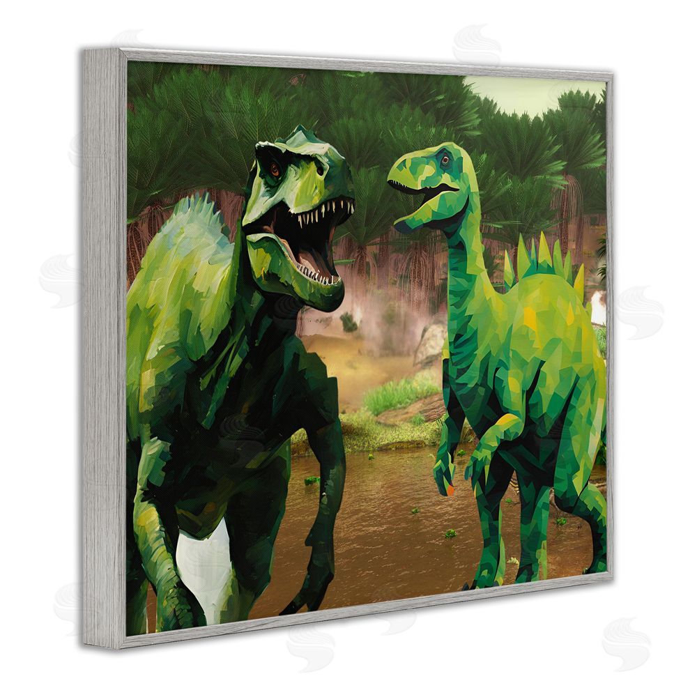 Jesse Keith Green Jungle Dinosaurs Gray Framed Giclee Wall Art Print