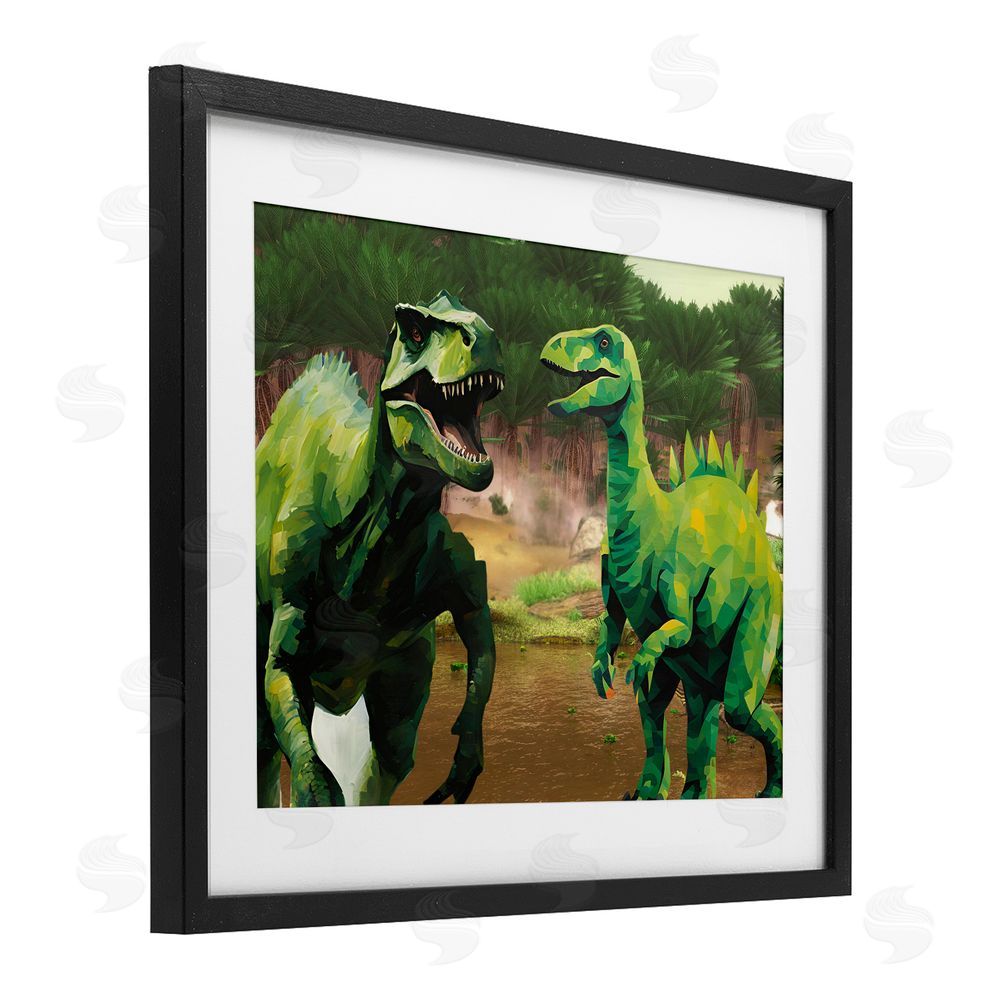 Jesse Keith Green Jungle Dinosaurs Black Framed Print Under Glass Wall Art