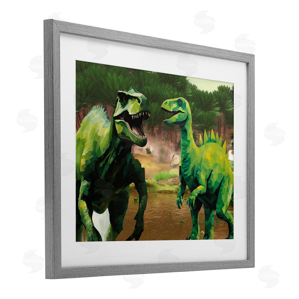 Jesse Keith Green Jungle Dinosaurs Gray Framed Print Under Glass Wall Art