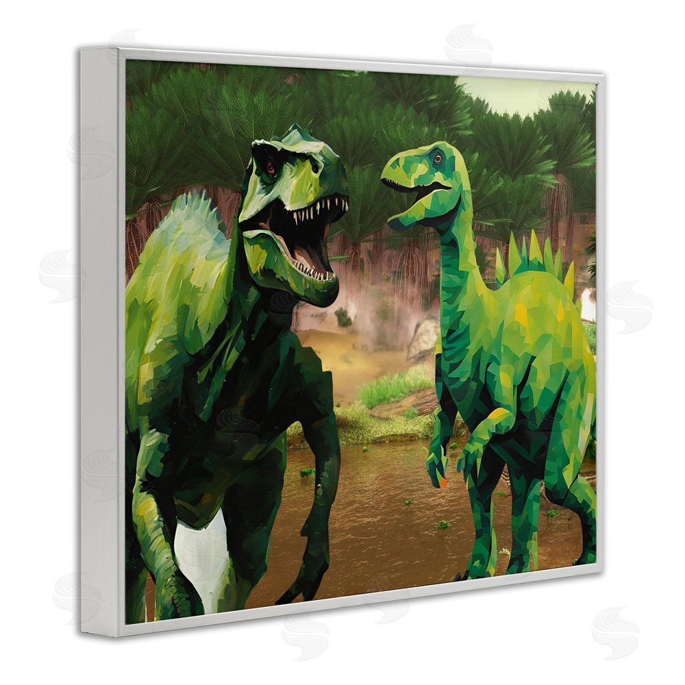 Jesse Keith Green Jungle Dinosaurs White Framed Giclee Wall Art Print