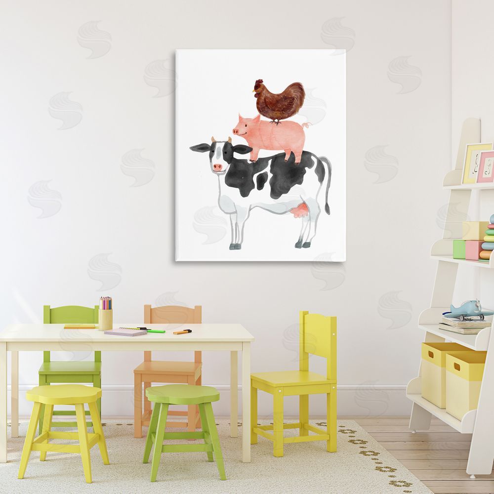 Kim Allen Farm Animal Stack Whimsy Canvas Wall Art Print in Room