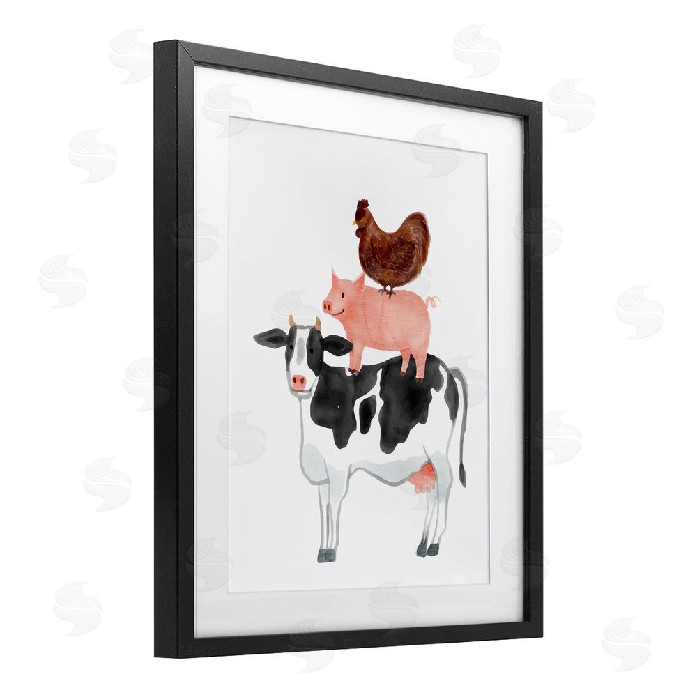 Kim Allen Farm Animal Stack Whimsy Black Framed Print Under Glass Wall Art