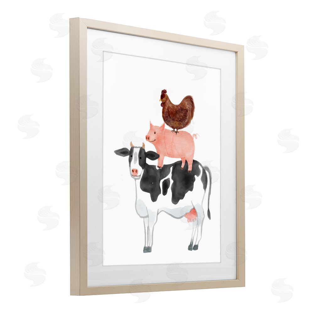 Kim Allen Farm Animal Stack Whimsy Birch Framed Print Under Glass Wall Art