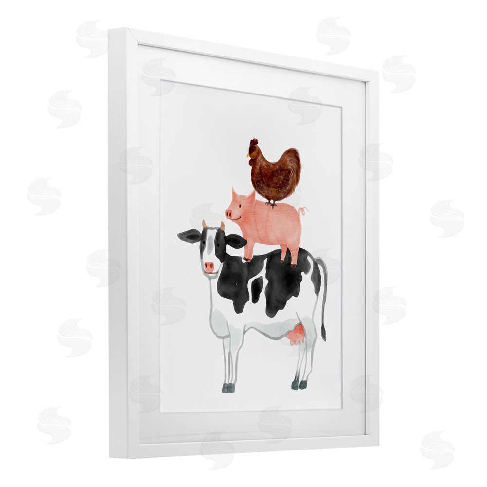Kim Allen Farm Animal Stack Whimsy White Framed Print Under Glass Wall Art