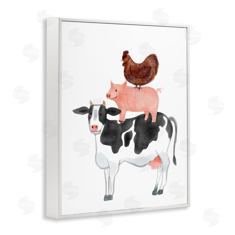 Kim Allen Farm Animal Stack Whimsy White Framed Giclee Wall Art Print