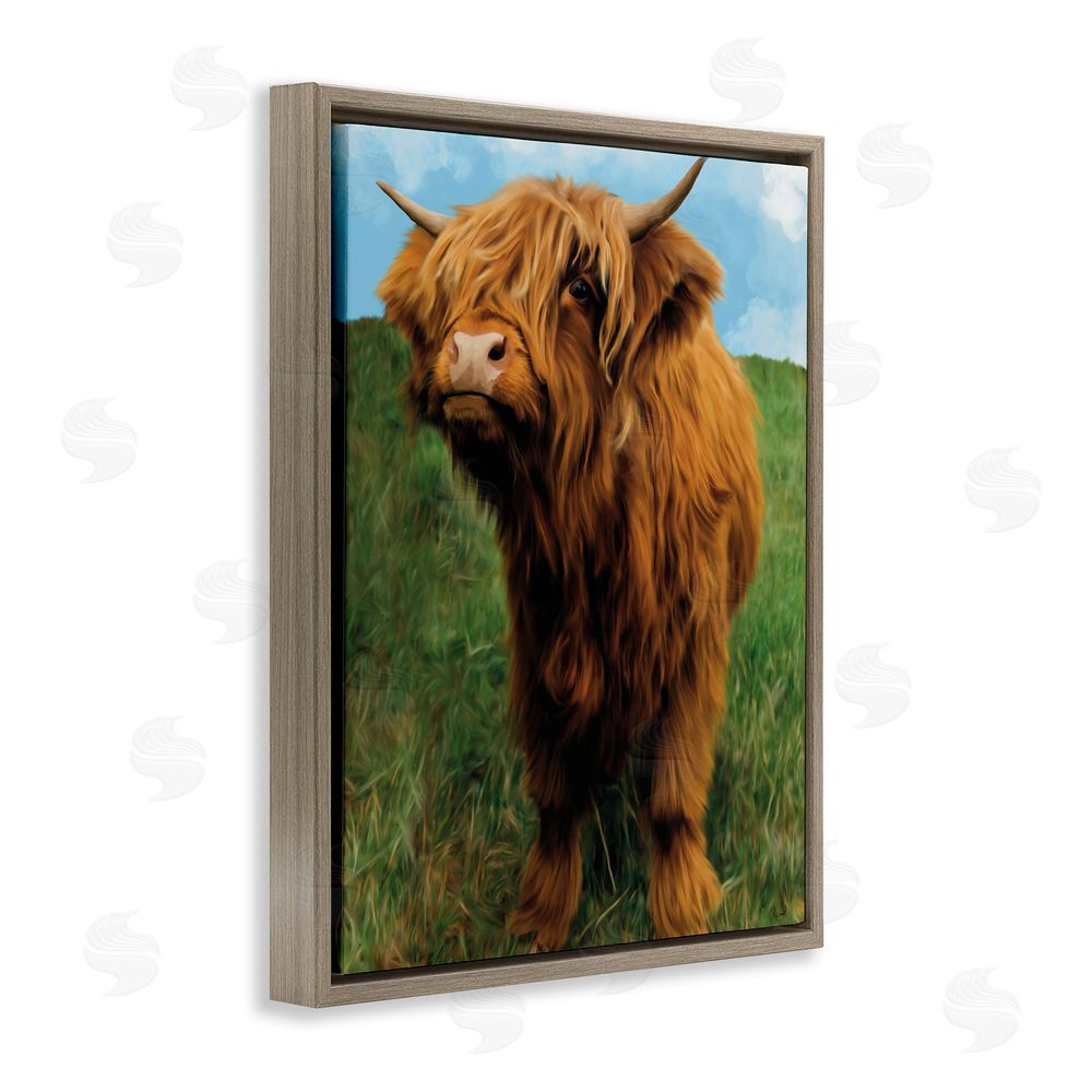Renel Peters Mini Highland Cow Calf Brown Floating Frame Canvas Wall Art Print