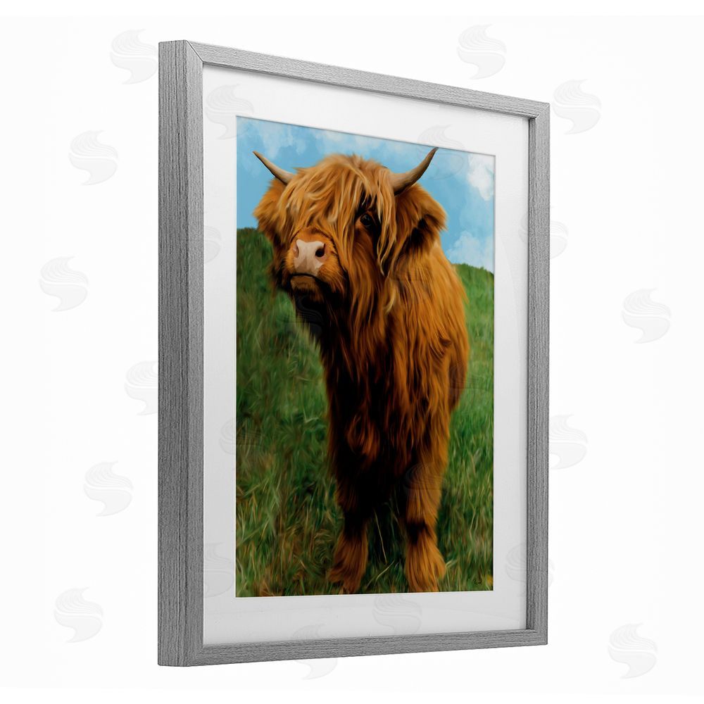 Renel Peters Mini Highland Cow Calf Gray Framed Print Under Glass Wall Art
