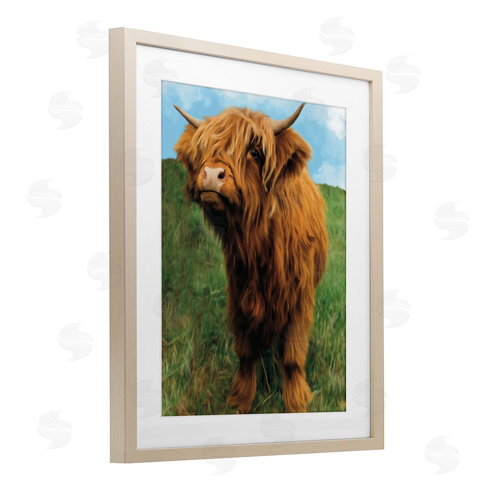 Renel Peters Mini Highland Cow Calf Birch Framed Print Under Glass Wall Art