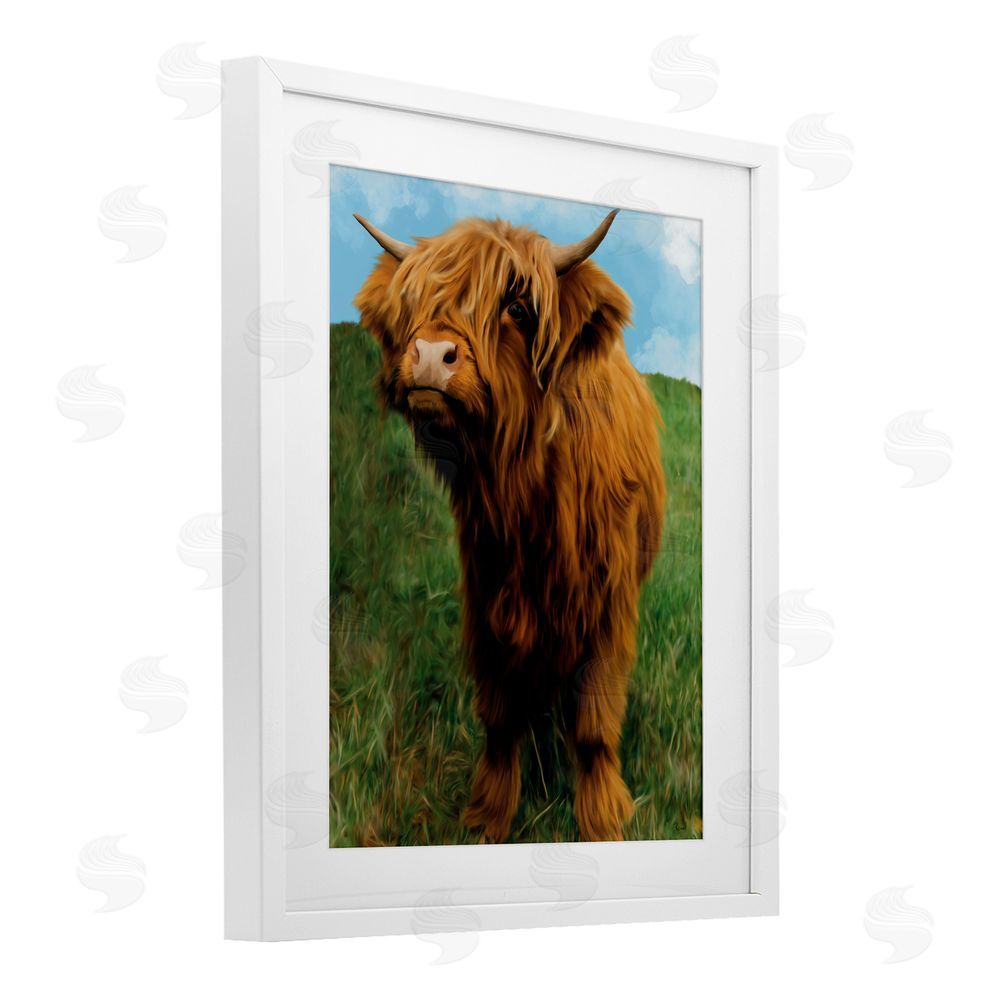 Renel Peters Mini Highland Cow Calf White Framed Print Under Glass Wall Art
