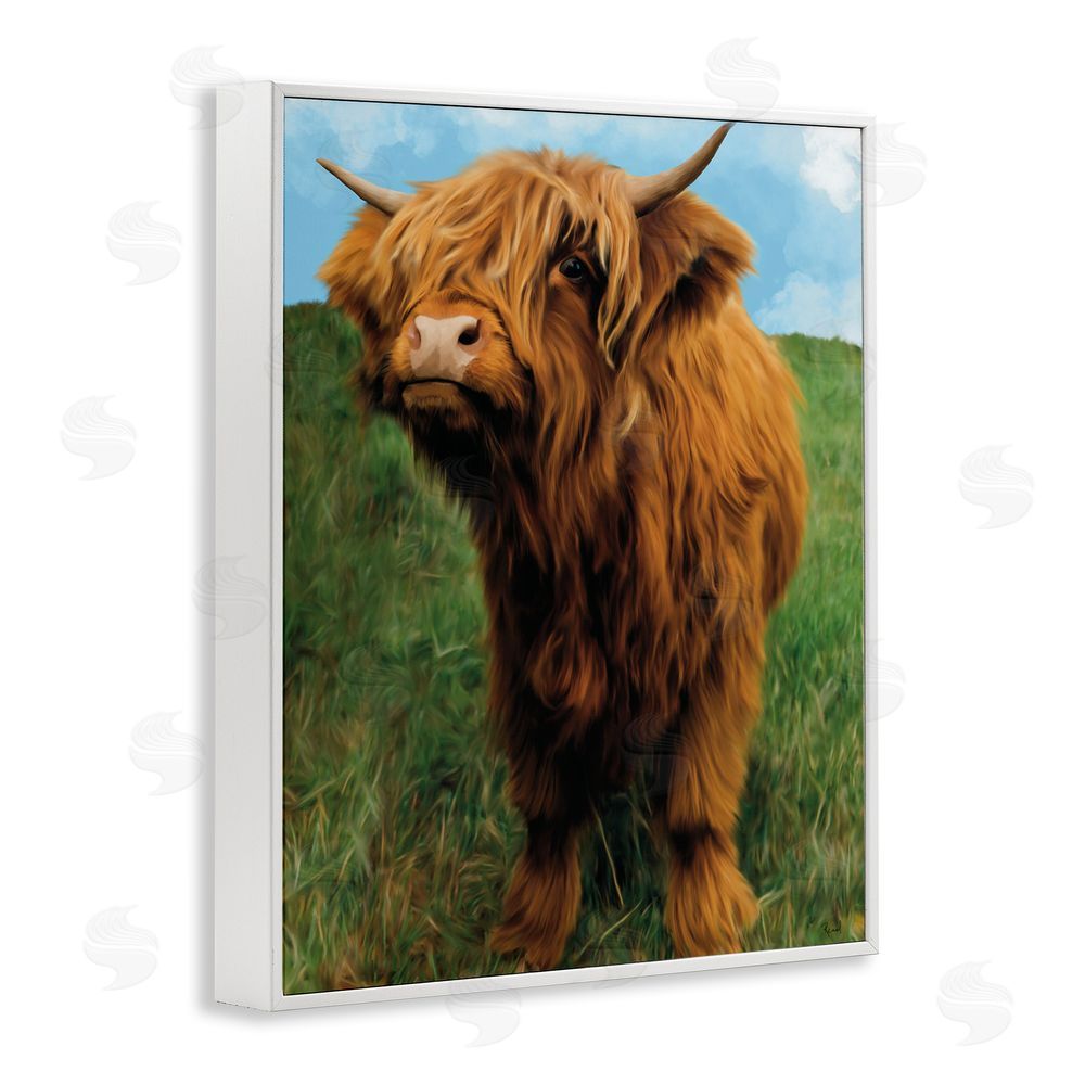 Renel Peters Mini Highland Cow Calf White Framed Giclee Wall Art Print
