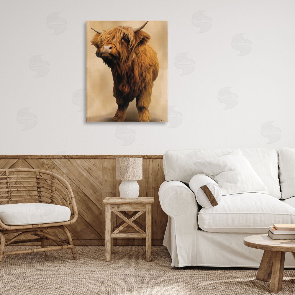 Renel Peters Mini Highland Cow on Neutrals Canvas Wall Art Print in Room