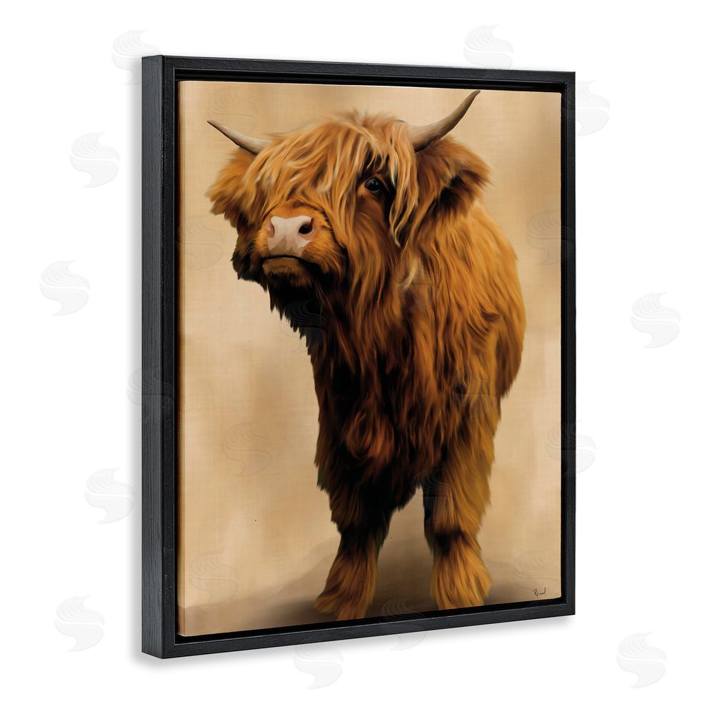 Renel Peters Mini Highland Cow on Neutrals Black Floating Frame Canvas Wall Art Print