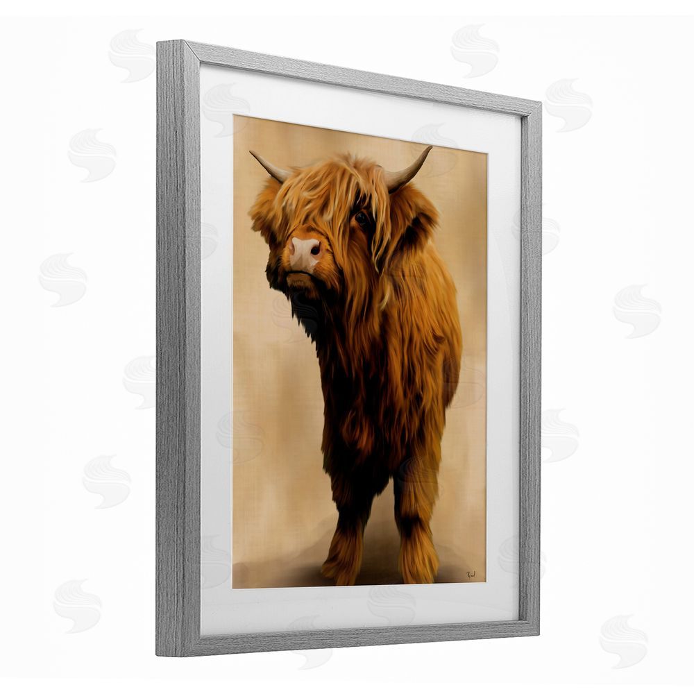 Renel Peters Mini Highland Cow on Neutrals Gray Framed Print Under Glass Wall Art