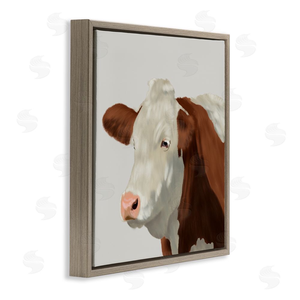 Marcus Prime Farm Friend Cow Portrait Brown Floating Frame Canvas Wall Art Print