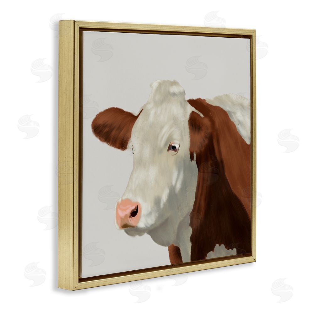 Marcus Prime Farm Friend Cow Portrait Gold Floating Frame Canvas Wall Art Print