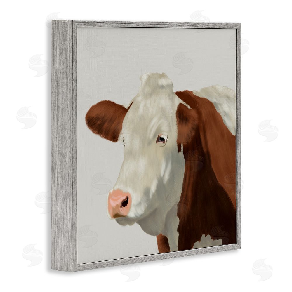 Marcus Prime Farm Friend Cow Portrait Gray Framed Giclee Wall Art Print