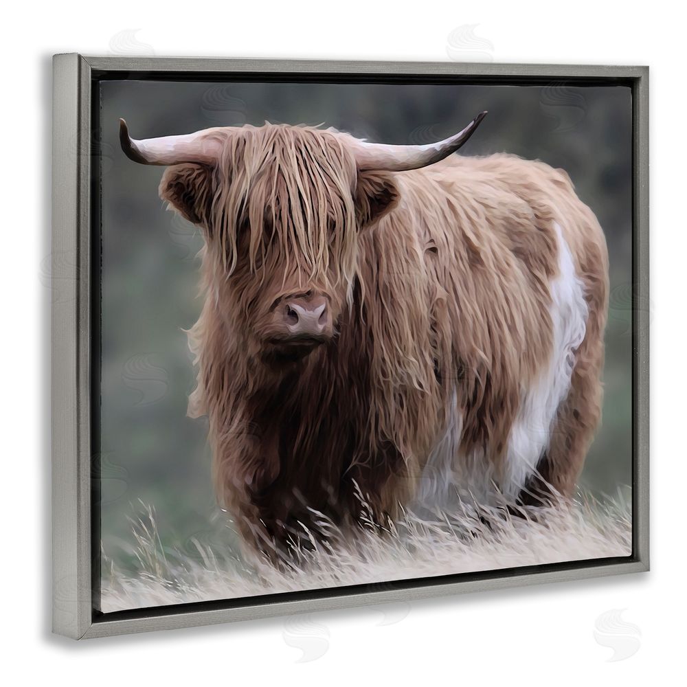Marcus Prime Wandering Harry Highland Cattle Gray Floating Frame Canvas Wall Art Print