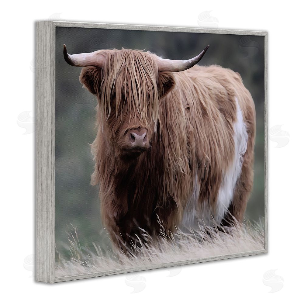 Marcus Prime Wandering Harry Highland Cattle Gray Framed Giclee Wall Art Print