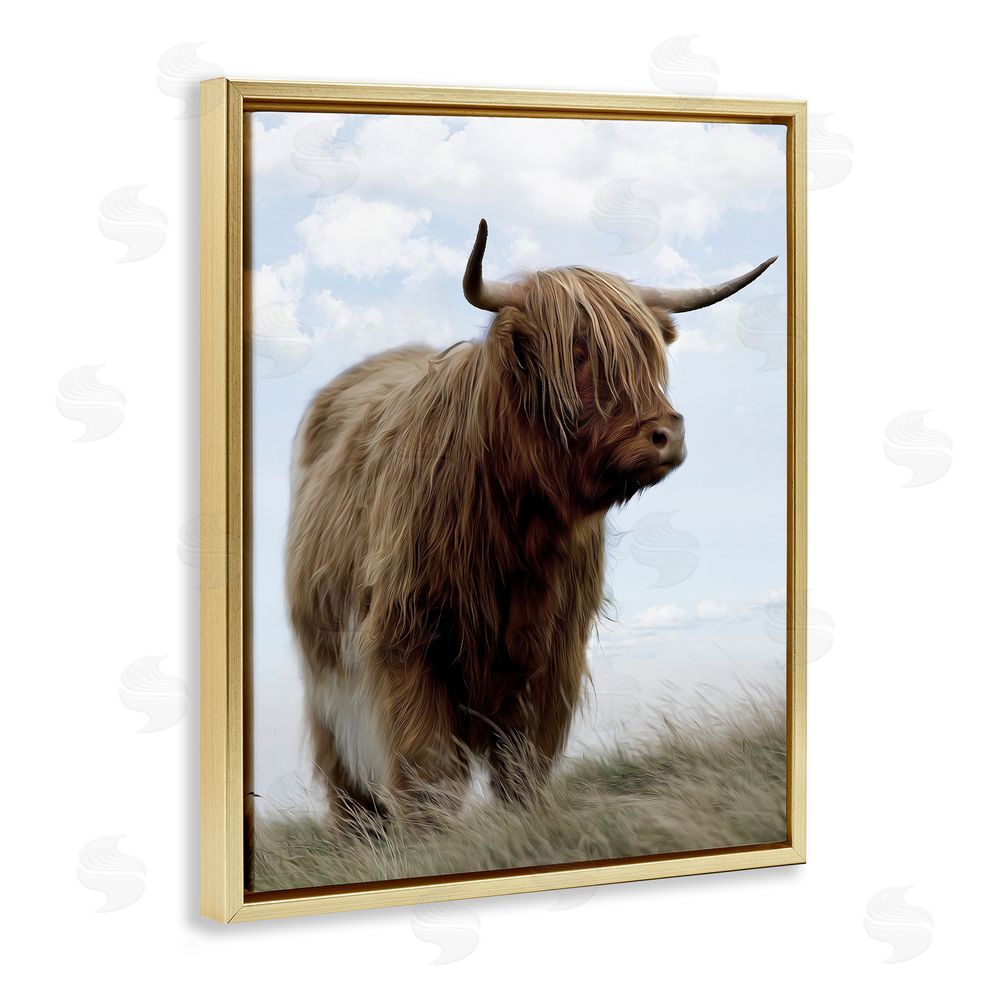 Marcus Prime Restful Look Highland Cattle Gold Floating Frame Canvas Wall Art Print