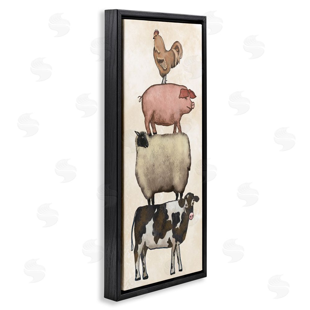 Leah Noel Art All Together Vintage Farm Animals Black Floating Frame Canvas Wall Art Print