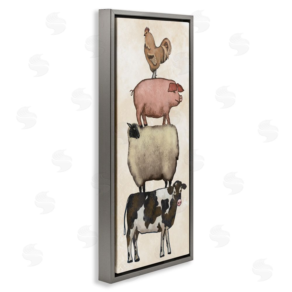 Leah Noel Art All Together Vintage Farm Animals Gray Floating Frame Canvas Wall Art Print