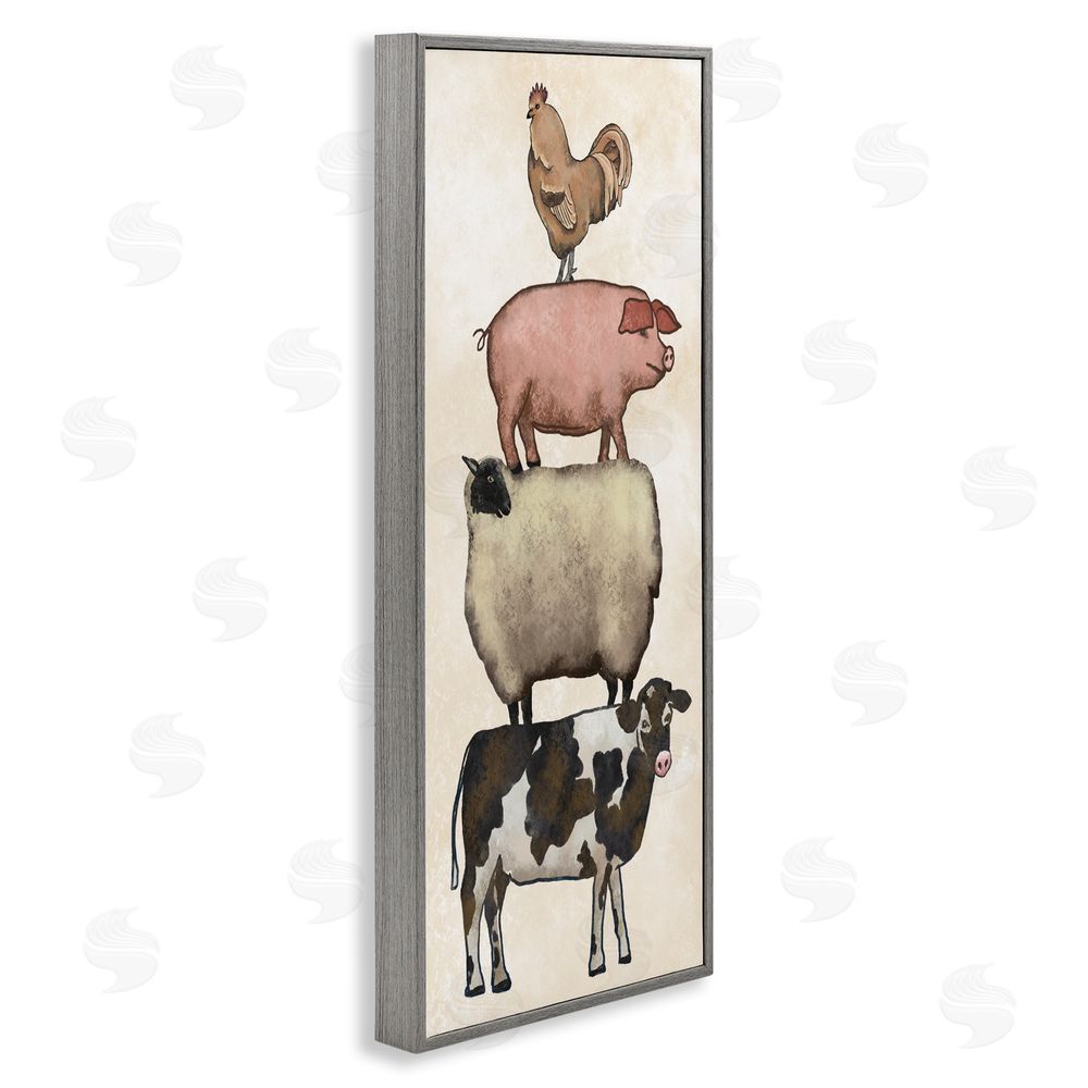 Leah Noel Art All Together Vintage Farm Animals Gray Framed Giclee Wall Art Print