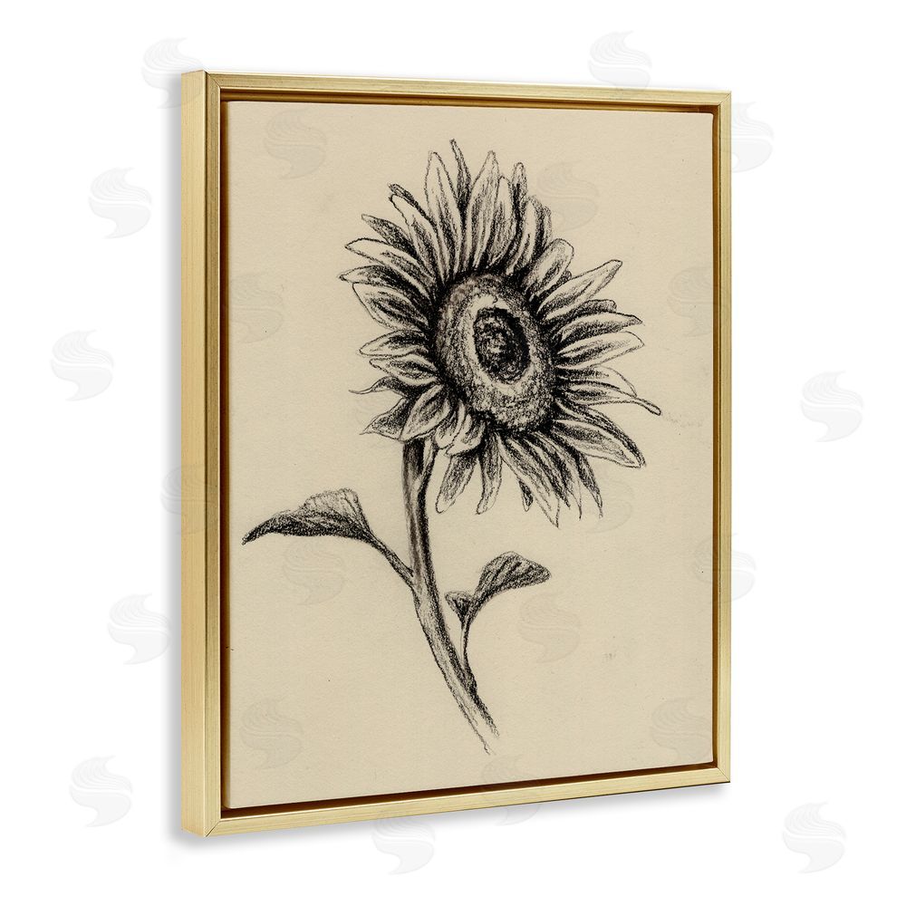 Leah Noel Art Sunflowers in Charcoal Gold Floating Frame Canvas Wall Art Print