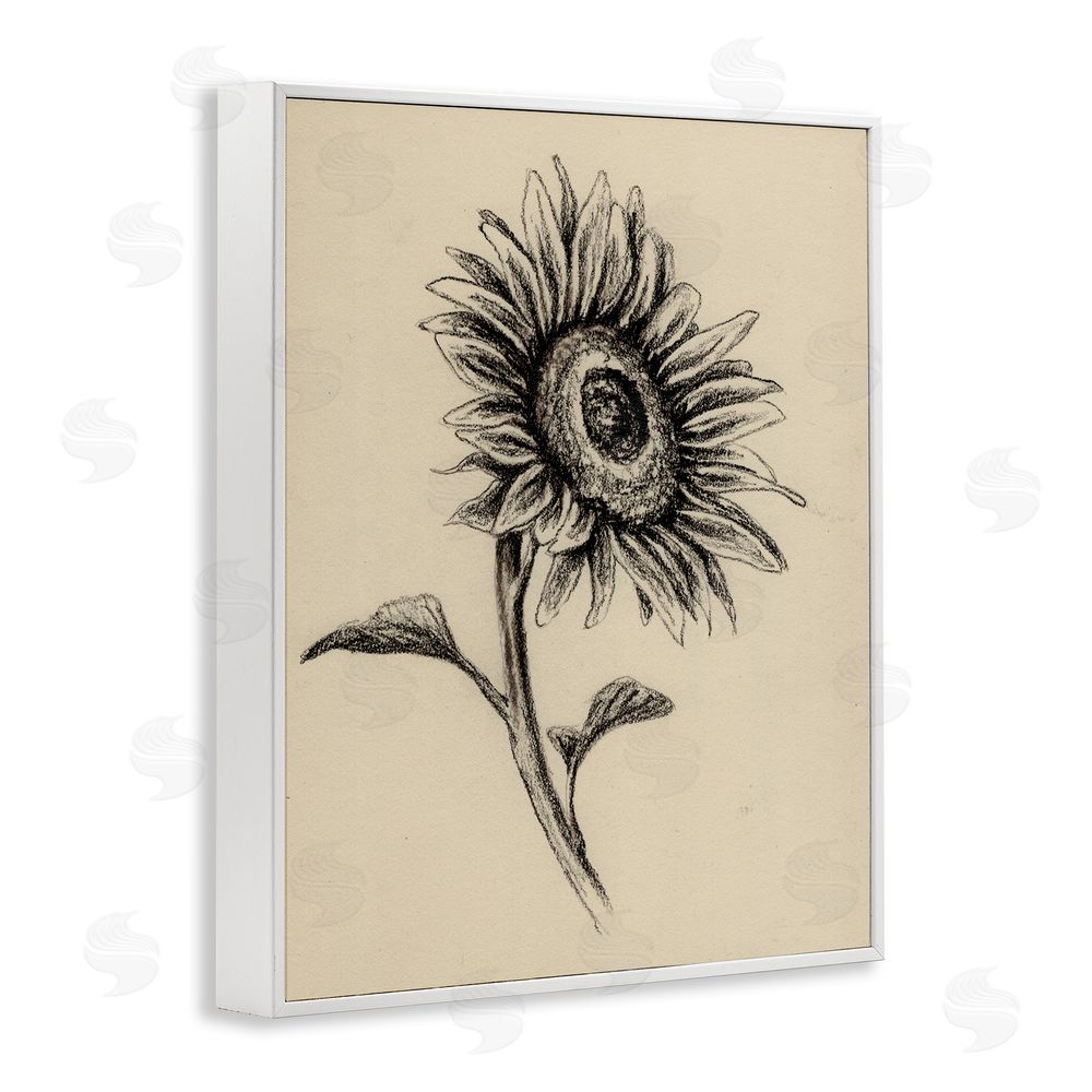 Leah Noel Art Sunflowers in Charcoal White Framed Giclee Wall Art Print