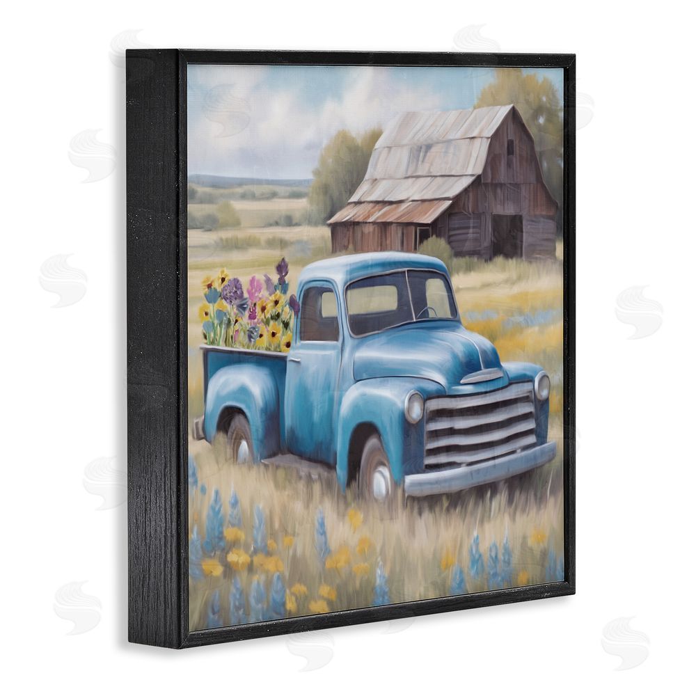 Kim Allen Flower Truck in Antique Blue Black Framed Giclee Wall Art Print