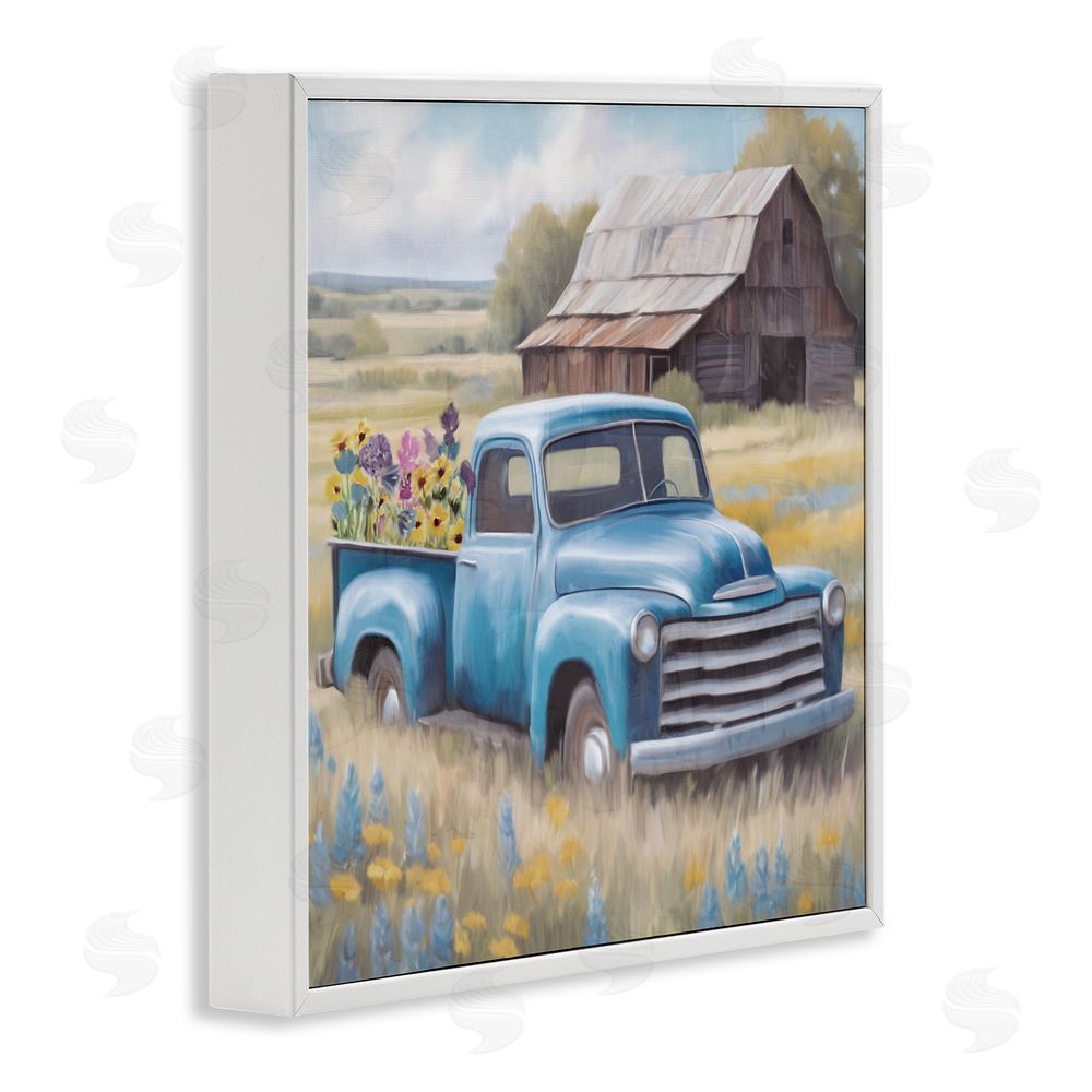 Kim Allen Flower Truck in Antique Blue White Framed Giclee Wall Art Print