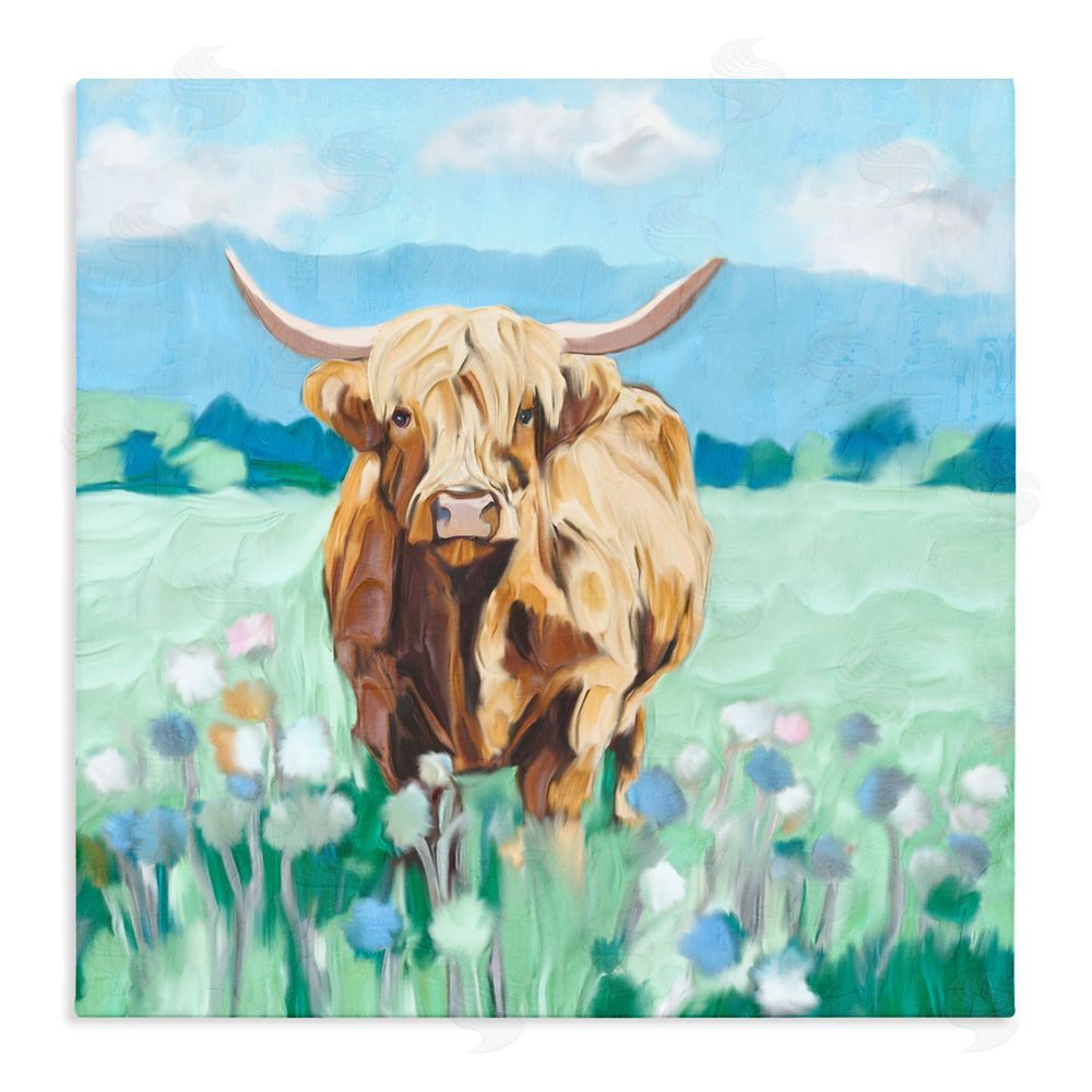 Kim Allen Blue Sky Highland Stretched Canvas Wall Art