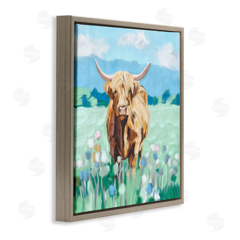 Kim Allen Blue Sky Highland Brown Floating Frame Canvas Wall Art Print