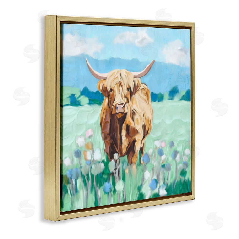 Kim Allen Blue Sky Highland Gold Floating Frame Canvas Wall Art Print