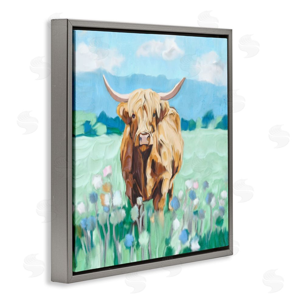 Kim Allen Blue Sky Highland Gray Floating Frame Canvas Wall Art Print