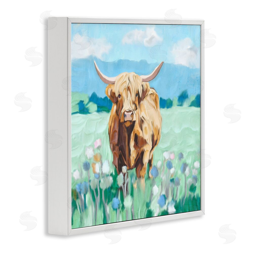 Kim Allen Blue Sky Highland White Framed Giclee Wall Art Print