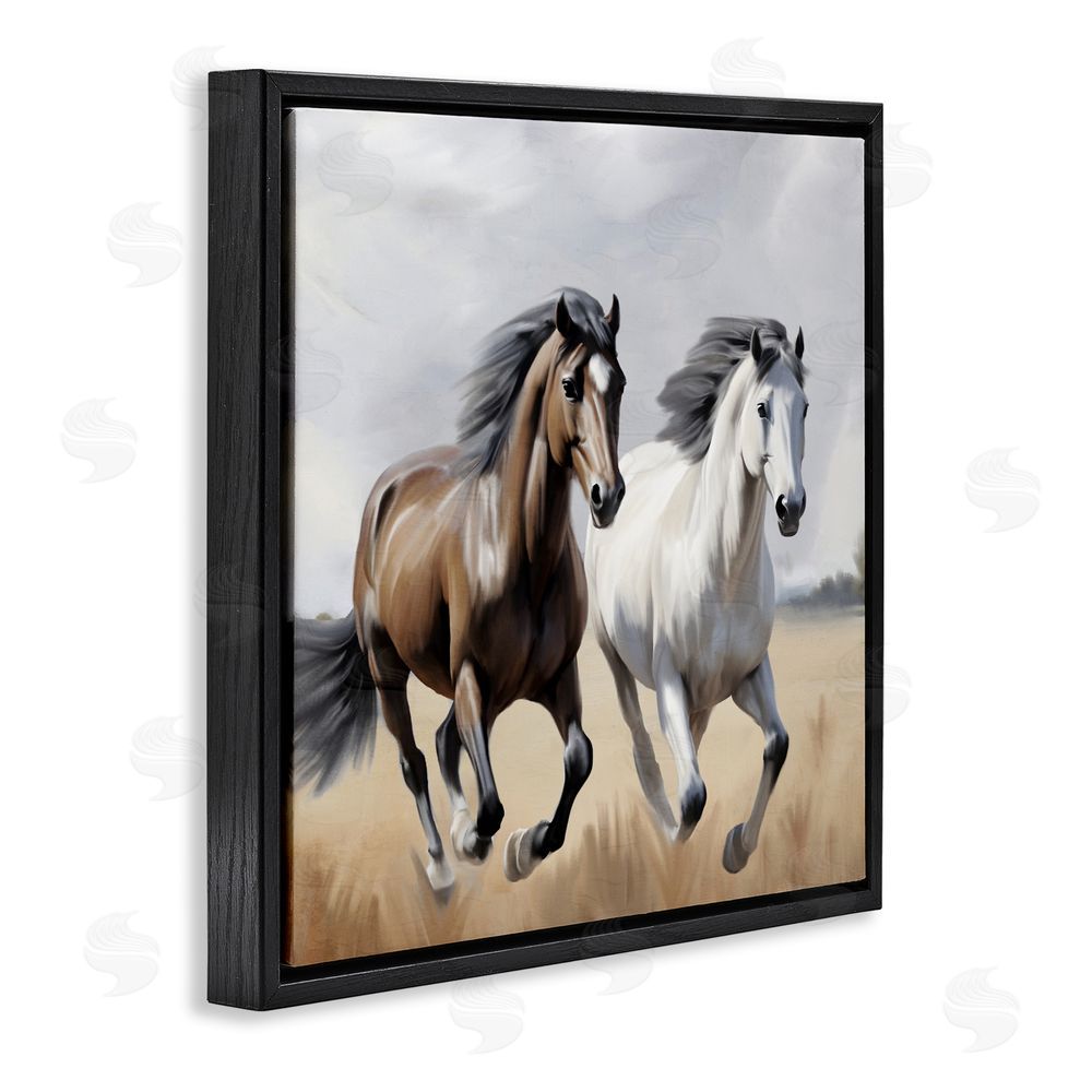 Kim Allen Wild Run Twin Horses Black Floating Frame Canvas Wall Art Print