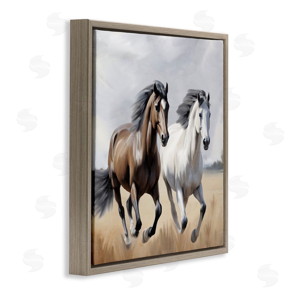 Kim Allen Wild Run Twin Horses Brown Floating Frame Canvas Wall Art Print